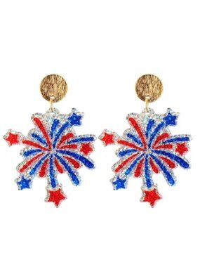 USA Patriotic 4th of July Fireworks Earrings Glitter Acrylic America 250 NIP
